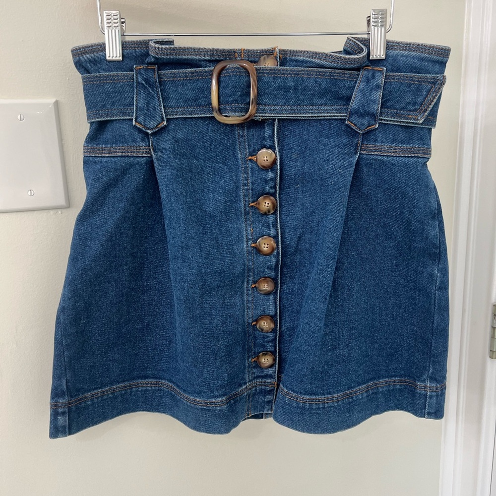 Sézane Denim Button-Up Skirt with Belt